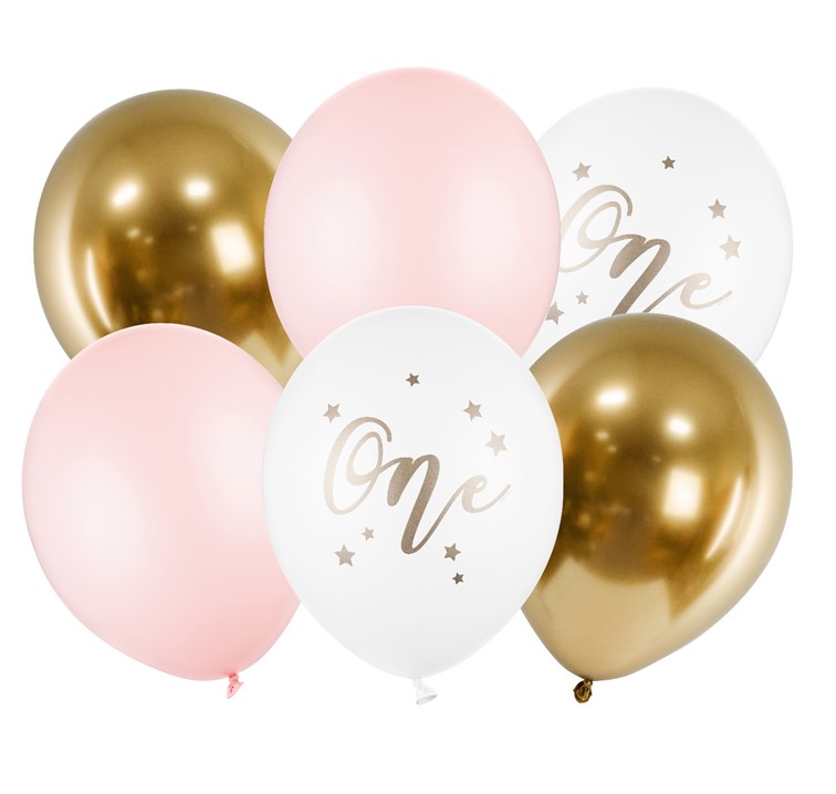 SB14P-307-081B eerste verjaardag ballonnen set baby pastel roze en goud one