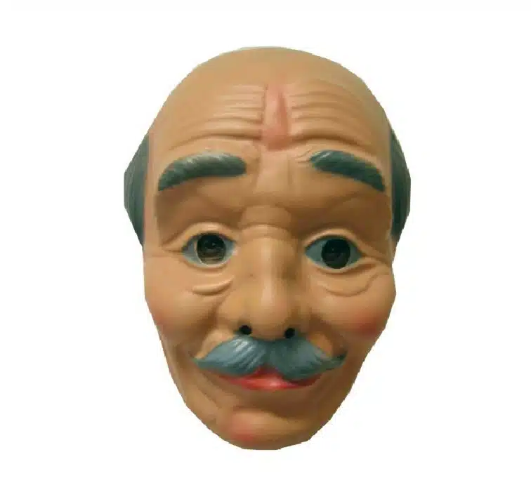 masker abraham met snor grijs haar Masker kaal hoofd met snor Opa Abraham plastic.