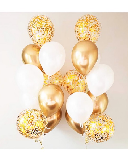 chroom in decoratie met confettiballon en wit paarlemoer