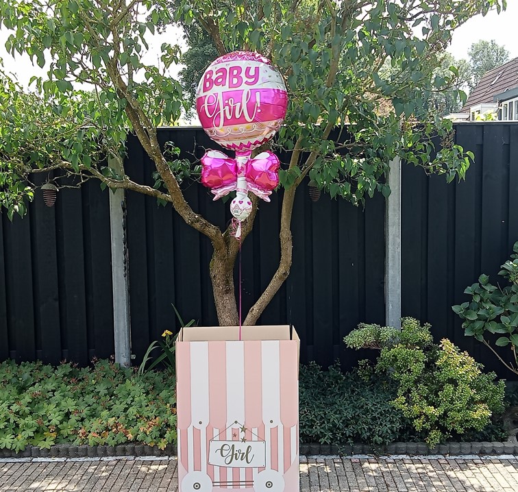 gender reveal doos met baby girl folieballon