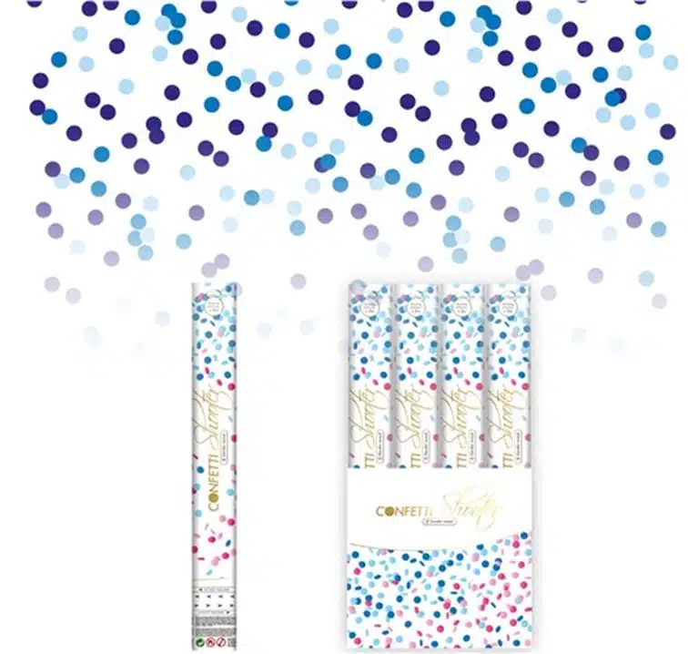 blauwe confetti shooter gender reveal