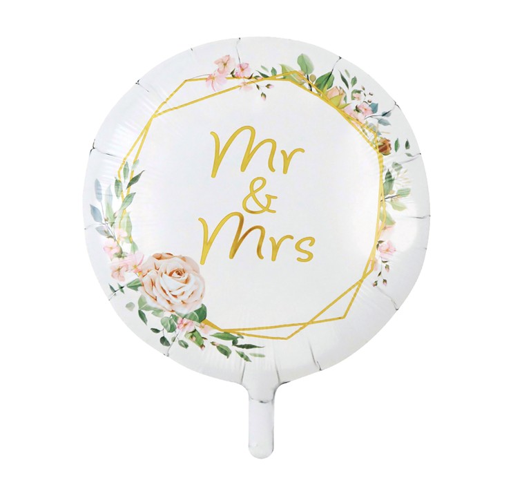 Mr & Mrs Folieballon met bloemen roze
