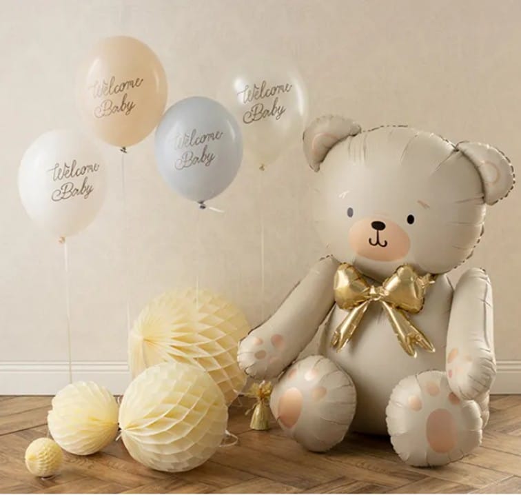 FB285-079 Folieballon in de vorm van een teddybeer, 75x84 cm sfeerbeeld Folieballon baby in de vorm van een teddybeer - 75x84 cm.